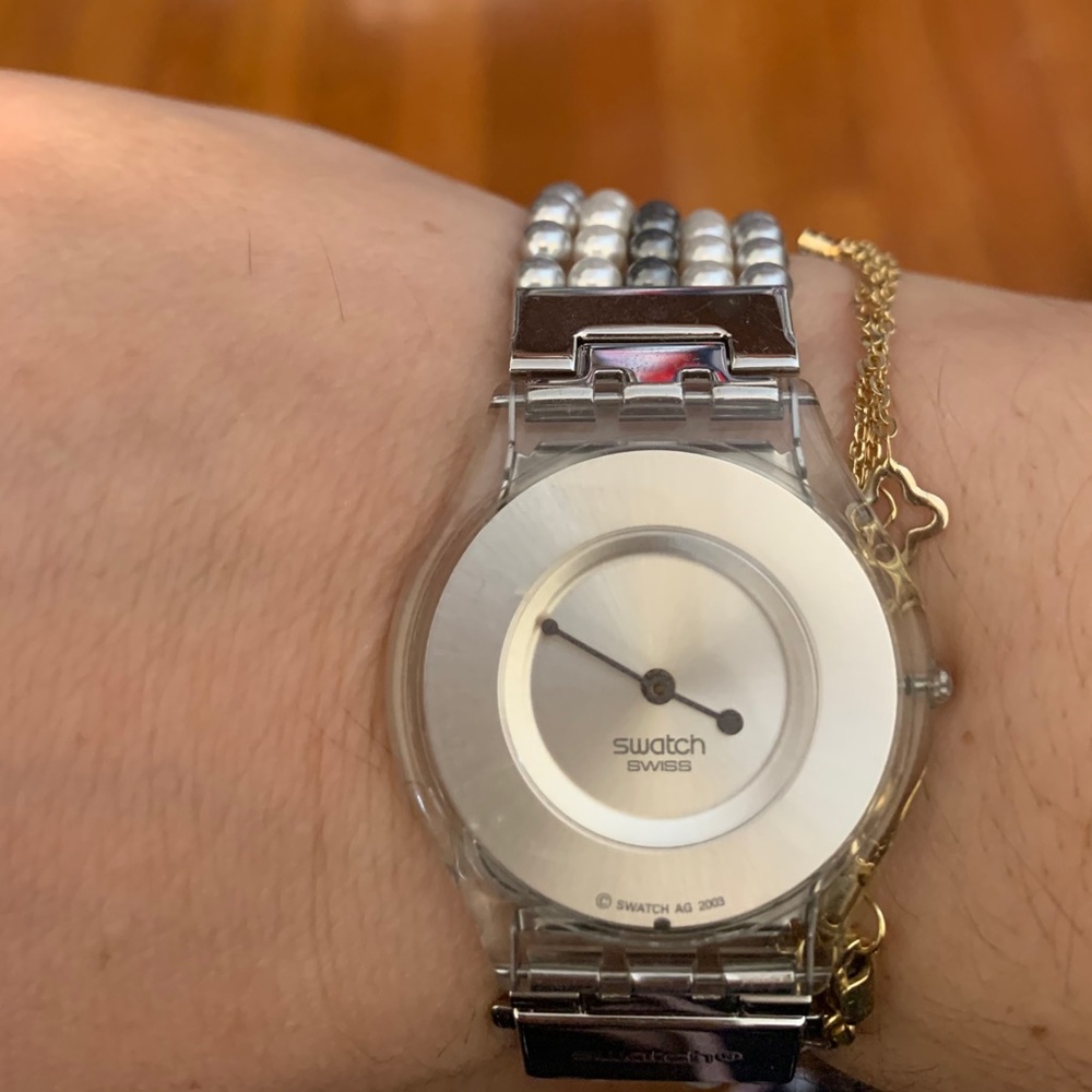 Swatch Silver and Pearl Watch